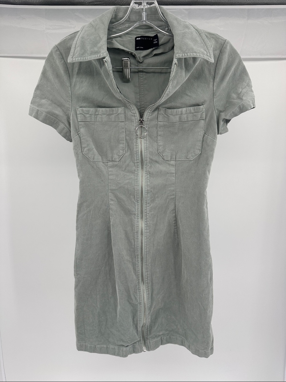 ASOS Light Gray Short-Sleeve Zip Midi Dress